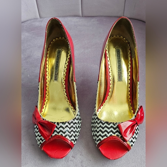 Naughty Monkey's Closet Size 6.5 Red with Black and White Checkered Heels - Picture 2 of 7